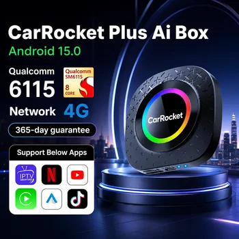 CarRocket CarPlay Ai Box Android 15 CarPlay Wireless Android Auto Plug&Play con GPS Integrato e Rete 4G per Auto con CarPlay Cablato