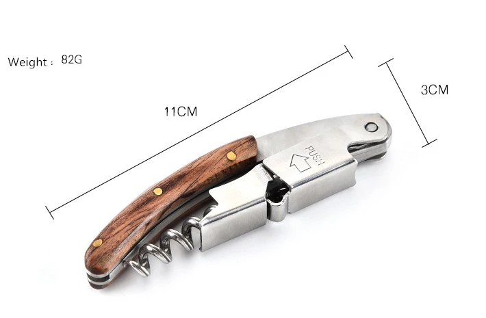 Description Picture 5 of itemStainless Steel Red Wine Opener Wood Handle With Leather Professional Multifunction Portable Screw Corkscrew Kitchen Bar Tools