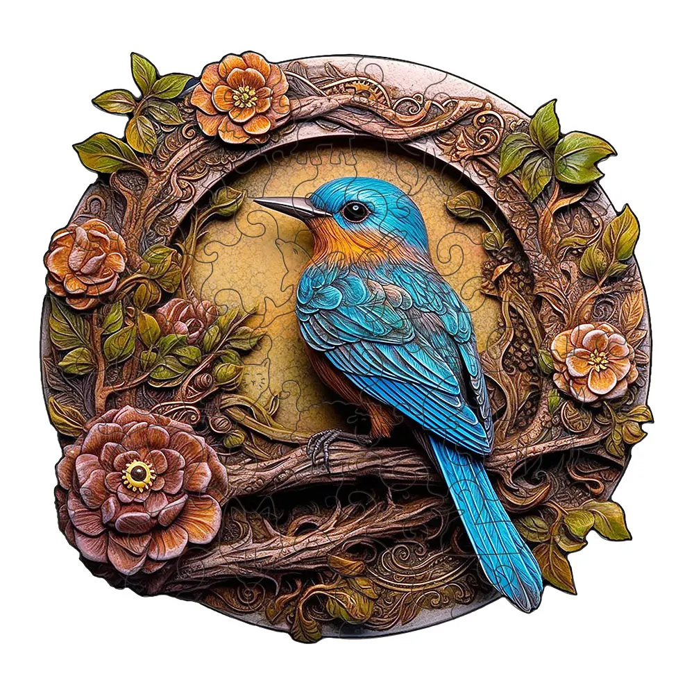 Round wooden puzzle Happy Valley bird themed personalized 3D puzzle adult gifts children's educational toys high difficulty game