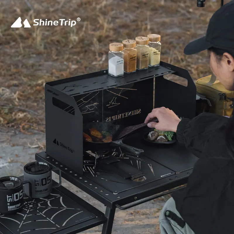 

Camping Stove Wind Shield with Storage Layer Outdoor BBQ Carbon Steel Windscreen Foldable Quad-fold Gas Cooker Windproof Shield