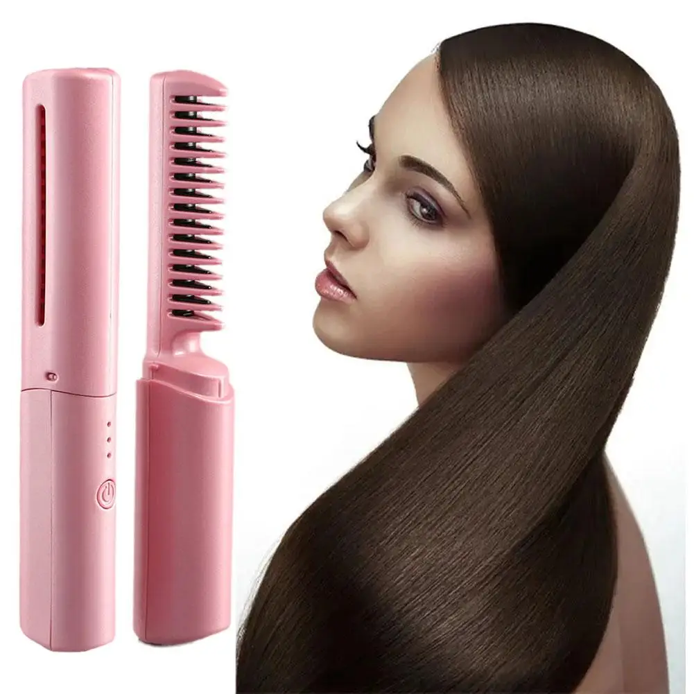 2In1 Wireless Hair Hot Comb Mini Usb Charging Straightener Fast Heating Negative Ion Hair Care Portable Hair Styling Tools 100w mini car charger qc3 0 pd3 0 fast charging g usb car alloy hidden phone charger charger lighter shell zinc cigarette s t4p3