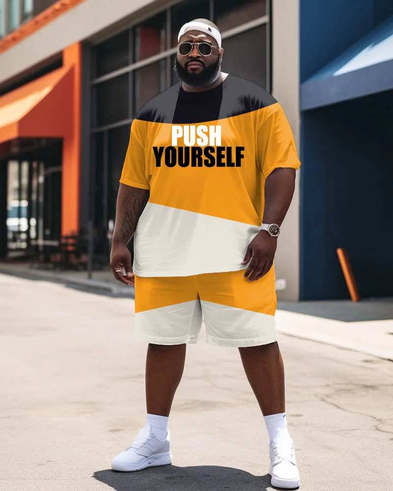 Biggmans Two Piece T-Shirt Sets for Men's Clothing Struggle Letter Print Top Large Shorts Round Neck Big Plus Size Suit L-9Xl