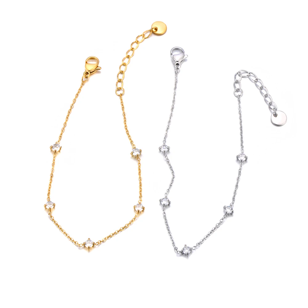 JeeMango Klassische kleine, zierliche Armbänder mit Zirkonia-Kette für Damen, 18 Karat vergoldeter Edelstahl, Hochzeitsschmuck B24059 – Detail 3