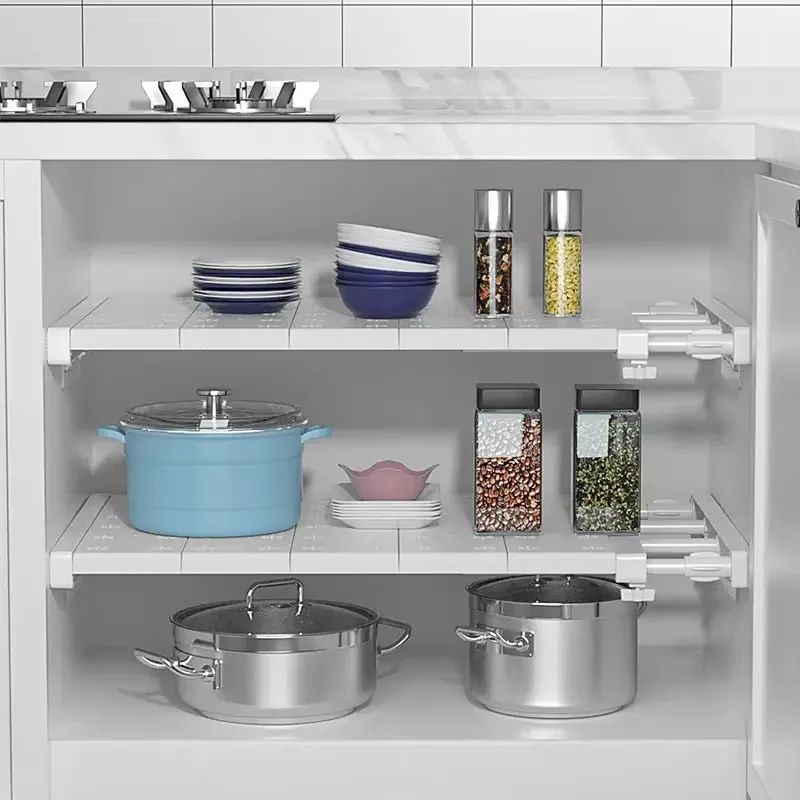 Large Size Adjustable Closet Organizer Kitchen Storage Shelf Retractable Wardrobe Storage Tiered Partition Rack Bathroom Holder