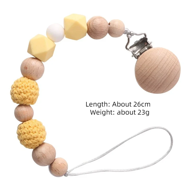 Pacifier Clip Baby Wood Silicone Crochet Beads Soothe Teethers Toy Dummy Nipple Holder Anti-drop Chain