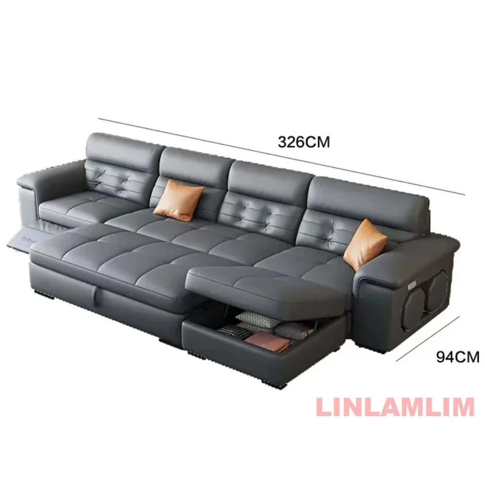 Linlamlim Sectional Sofa Bed with Storage, Genuine Leather Reclining Couch, Space-Saving Convertible Sleeper Sofa in Living Room - Image 3