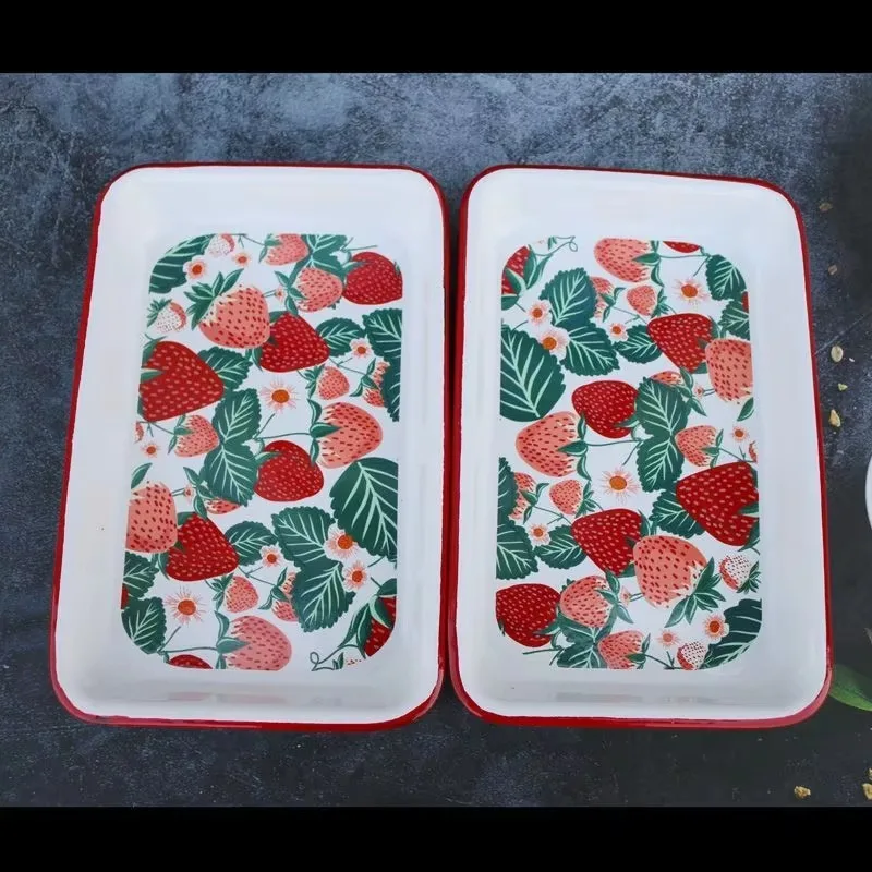Rectangular Enamel Serving Trays Under-glaze Colored Heat-Resistant for Oven, Versatile for Home Dining and Party, Easy To Clean 2