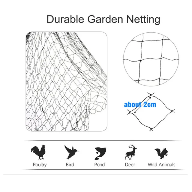 Anti Madár Madármegelőzés Háló Gyümölcs Növény Növényi Fák Kertjéhez 2Cm Nettó Lyuk 5X15/20 M-Es Fekete Nylon Madárháló - Image 3