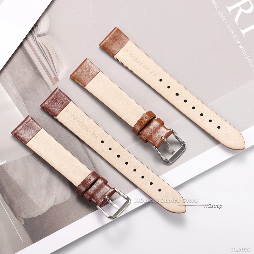 Elegant Cowhide Leather Watch Band - Thin, Smooth, and Waterproof Strap