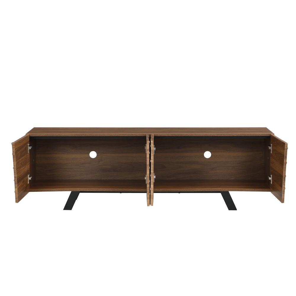 160 x 39 x 50,5 cm großer TV-Schrank mit Wellenfront, Lowboard in Walnuss-Optik mit schwarzen Eisenbeinen, großer Stauraum, Kabelmanagement und Stauraum – Detail 24