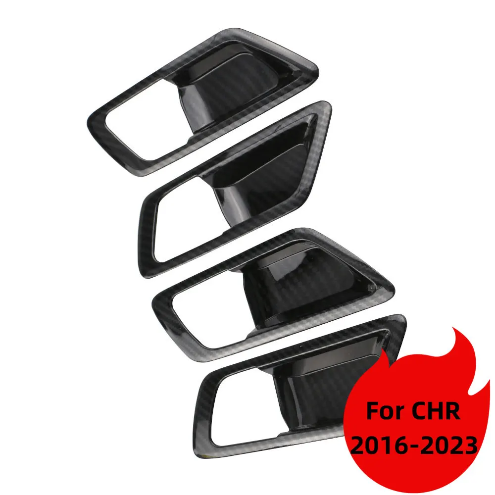4 Coprigilette Maniglia Porta Interna In Fibra Carbonio Per Toyota C-HR 2016-2021 | ABS Decorativo