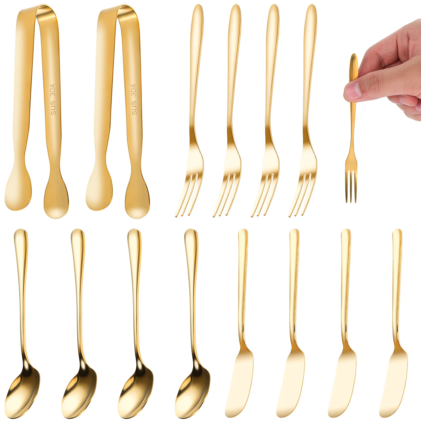 

Forks Gold Butter Spreader Cheese Cutlery Set Small Spoons Dessert Mini Tongs Stainless Steel Serving