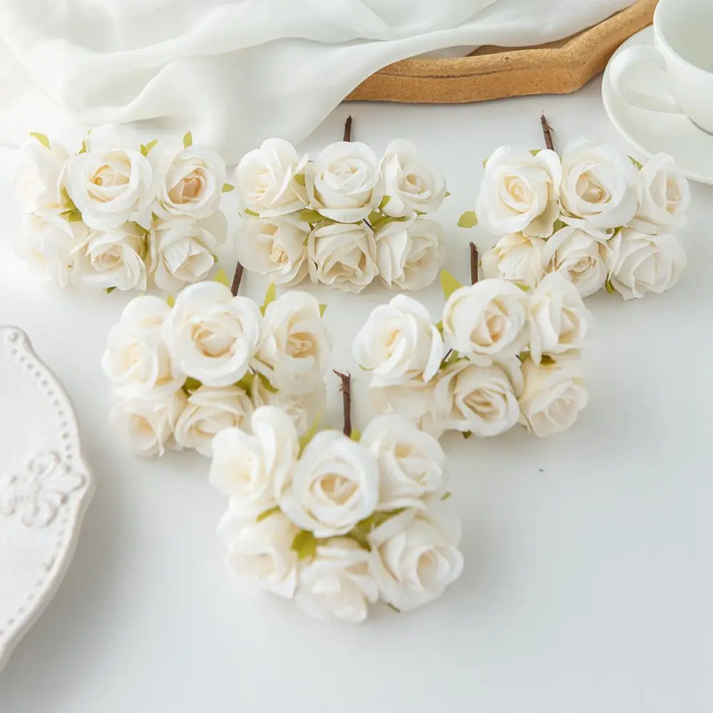 

6Pcs Artificial Flower silk Rose for Christmas Wreaths Home Wedding bridal bouquet garden arch decoration Hot sales diy gift box