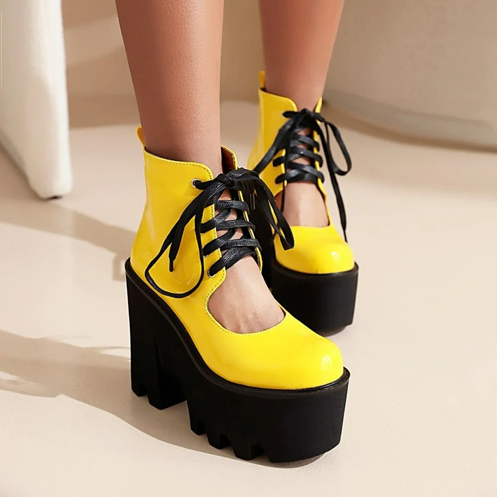 

Womens Platform Lace Up Chunky Super High Heel Pumps Oxfords Shoes Creepers Japanese Harajuku Dark Candy Colors 2023