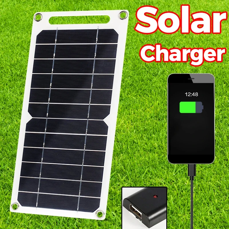 20W Solar Panel USB 5V Solar Cell Outdoor Hike Battery Charger System Panel Kit Mobile Phone Power Bank Watch