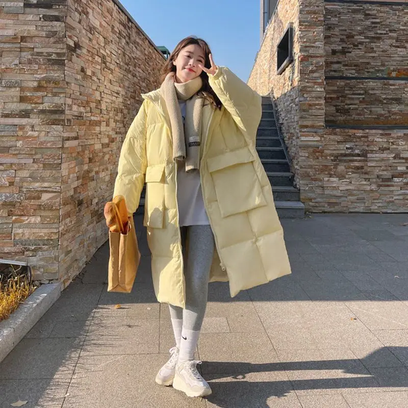

Loose Hooded Down Cotton Parkas Thicken Oversize 80kg Jackets Korean Long Padded Jaqueta Feminina Simples Winter Warm