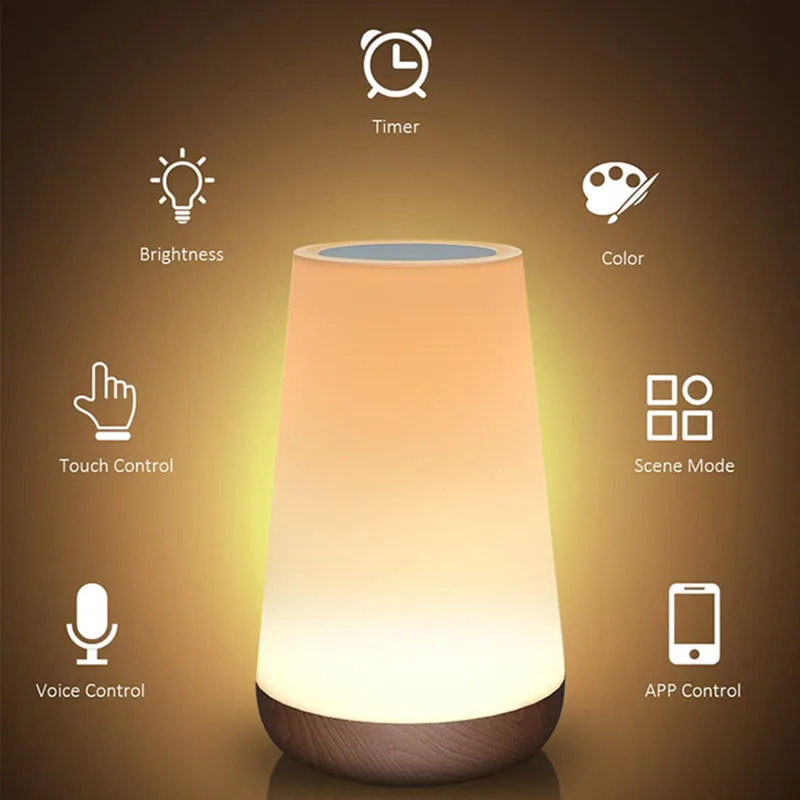 Taipow Touch Table Lamp, Rechargeable LED Night Light W Remote Control Color Change and Timer -wood, White