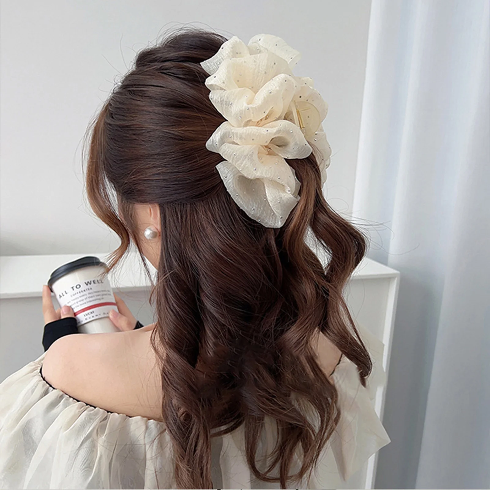 Pinza para el pelo con lazo de hilo de malla, pinza para el pelo con doble lazo de malla de diamantes de imitación, pinza para el pelo con burbujas de nube para mujeres y niñas, accesorios para el cabello