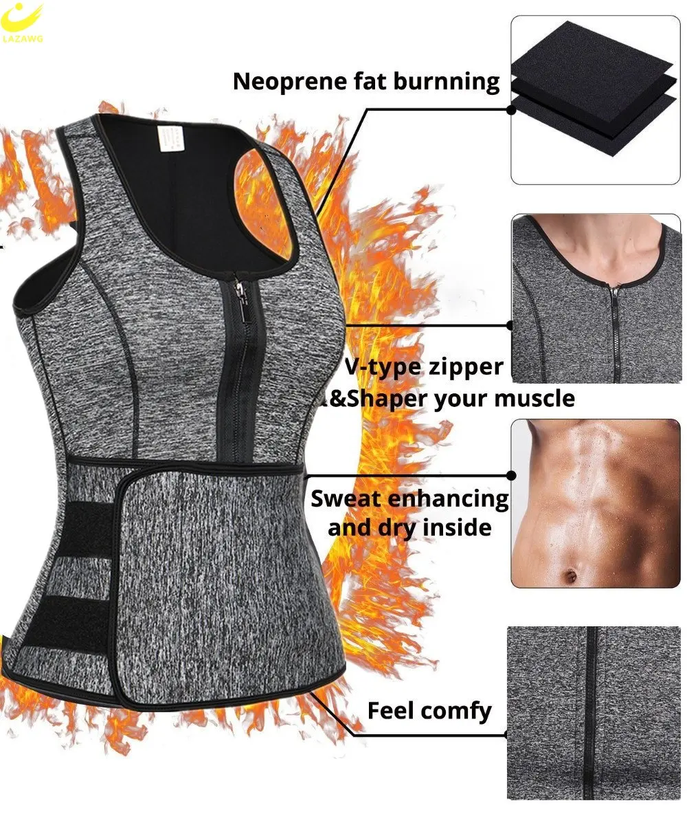 LAZAWG Sauna Vest for Men Neoprene Sweat Tank Top Weight Loss Top Thin Fat Burner Sportwear Slimming Sleeveless Body Shaper Gym