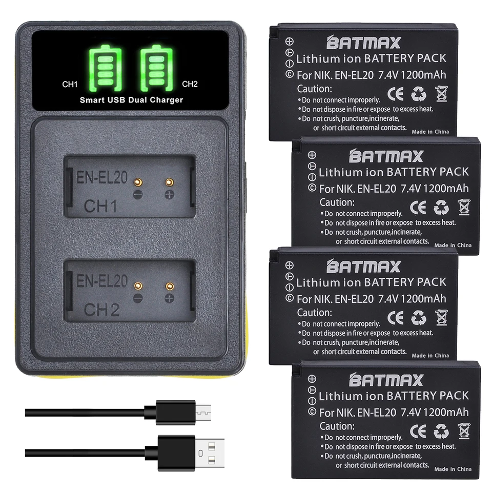 Nikon coolpix p1000 p950,Batmax-EN-EL20バッテリーとLEDデュアルUSB