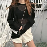 Sheer T-shirts Women Loose Korean Fashion Summer Sun-proof Leisure Clean Fit All-match Long Sleeve Breathable Lazy Ulzzang 2XL - Image 3