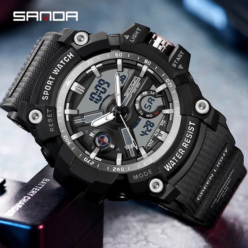 2023 New Sports Men's Watches Military Quartz Watch Waterproof Wristwatch for Male Clock shock relogios masculino SANDA 3179