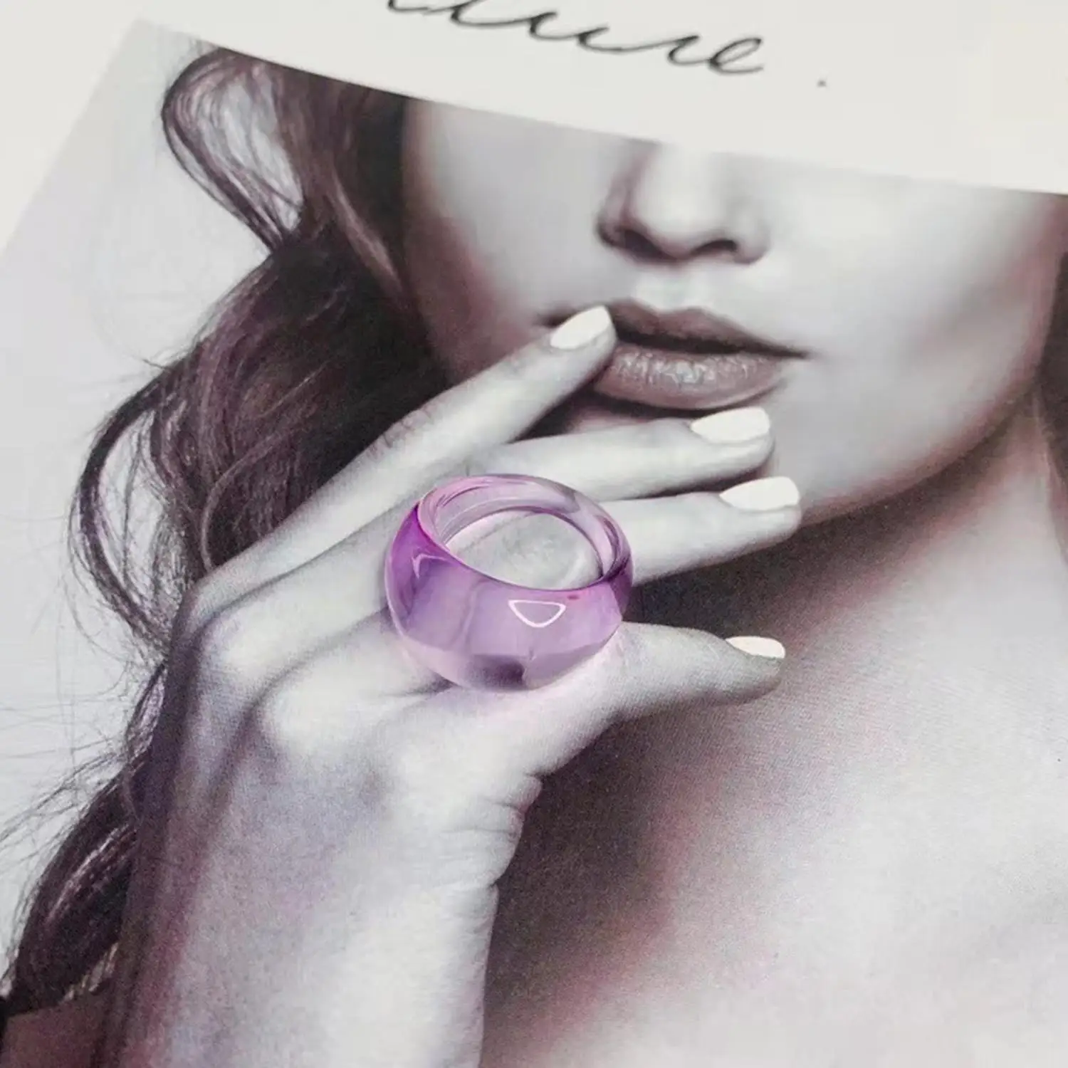 Vintage-Inspired Transparent Colorful Acrylic Resin Geometric Ring – Trendy Korean Fashion Aesthetic Jewelry
