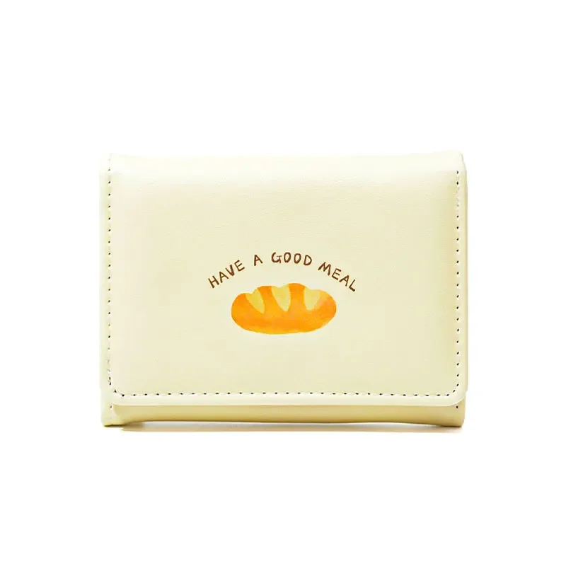 

On The New New Ladies Printed Butter Toast Ladies Three Fold Wallet Cartoon PU Foreign Trade Short Card Bag