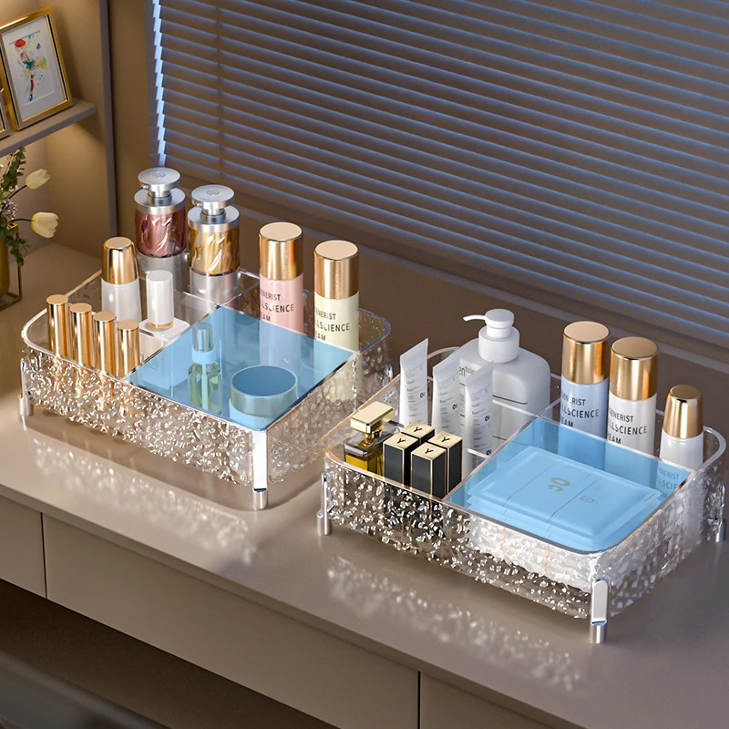 Glacier-print Desktop Makeup Organizer with Legs Clear Lipstick Split Vanity Storage PET Organizer Makeup Organizer Box 2