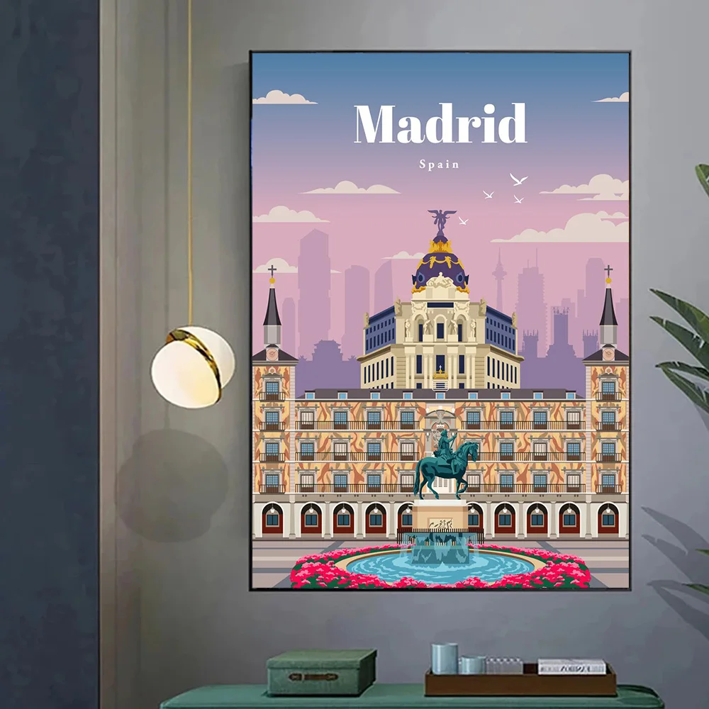 

Abstract Spain Madrid City Canvas Painting Wall Art Tourist Attraction Poster And Prints Pictures For Living Room Home Decor