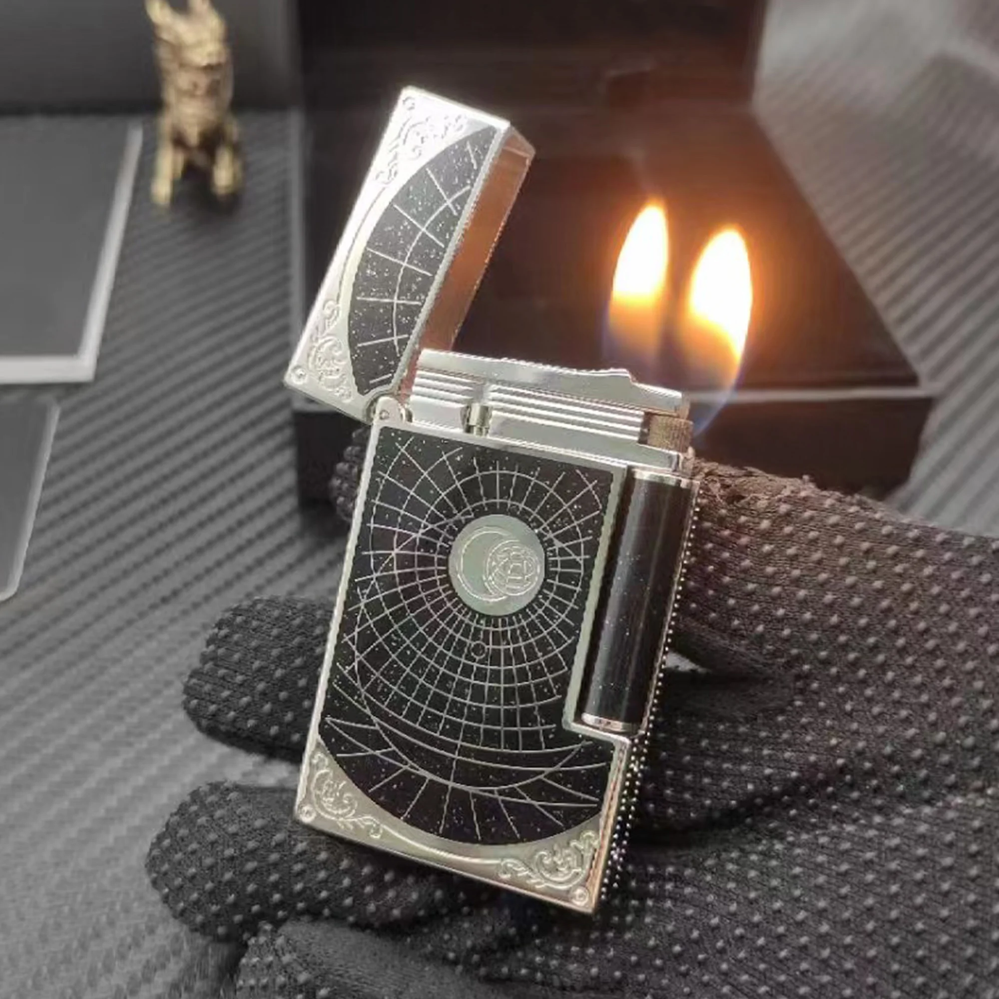 

Brand New Luxury Ligne 2 Lighters Double Flame Tobacco Cigar Cigarette gas Lighter Smoking Bright Ping Sound Brass Windproof