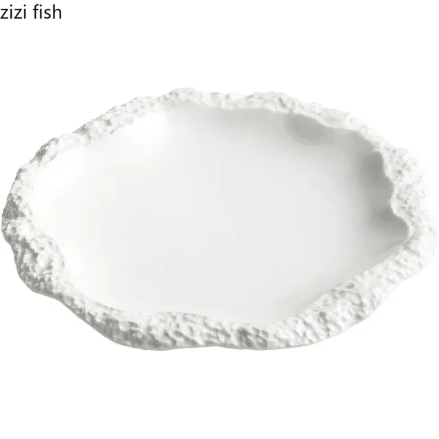 Stoviglie semplici in tinta unita piatto da bistecca in ceramica per Pasta piatto da pranzo cucina creativa vassoio da portata di forma irregolare piatti da cucina 6
