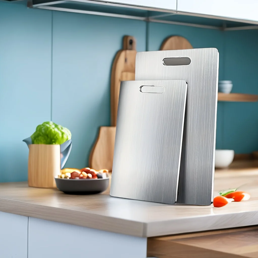 Premium Double-Sided Titanium Cutting Board - Thickened Stainless Steel, Food Grade, Portable for Kitchen, Fruit, and Meat Chopping