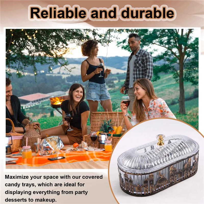 2 Pcs Ramadan Trays Withlid Dried Fruit Plate Snack Storage Tray Ramadan Food Storage Table Decorations As Shown
