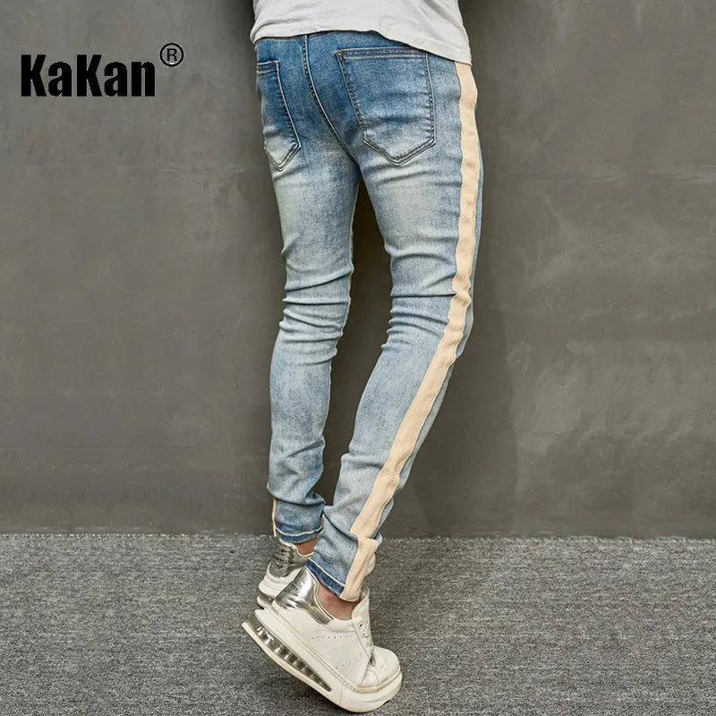 Kakan - European and American New Solid Color Slim Fit Feet Elastic Jeans for Men, Washed Old Long Jeans K09-2014