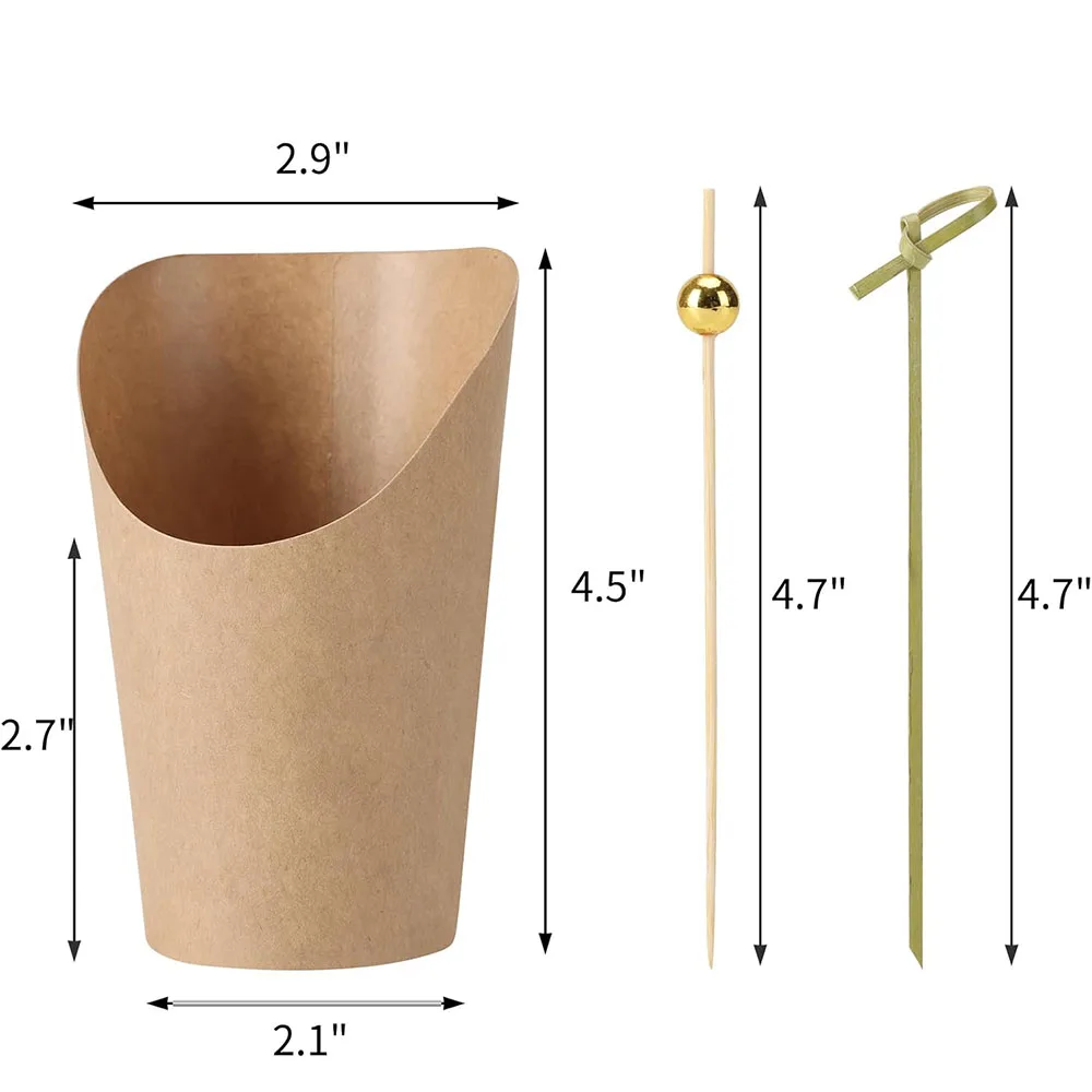 Charcuterie Cups with Cocktail Picks,12oz Brown French Fry Holder Cups,Appetizers Cups Snack Dessert Popcorn Box for Party