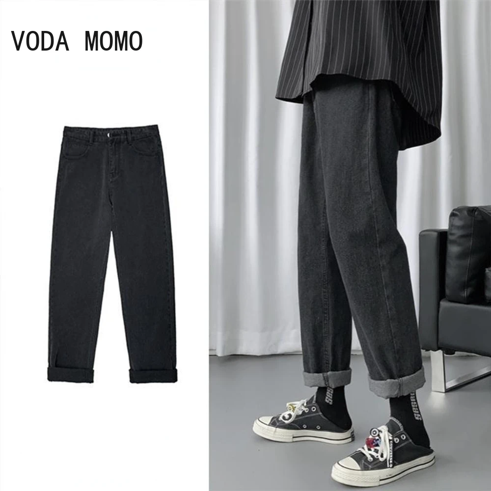 2022 Autumn New Streetwear Baggy Jeans Men Korean Fashion Loose Straight Wide Leg Pants Male Brand Clothing Black Light Blue
