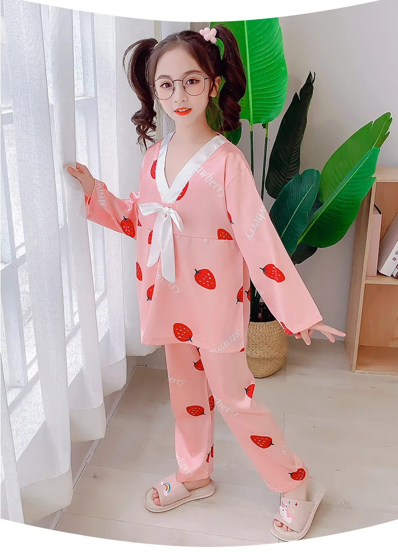 Children's Pajamas Long Sleeved Spring And Summer Baby Homewear Colthes Ice Silk Girls Sleep Wear Clothes 3-15Y Kids Clothes elegant pajama sets