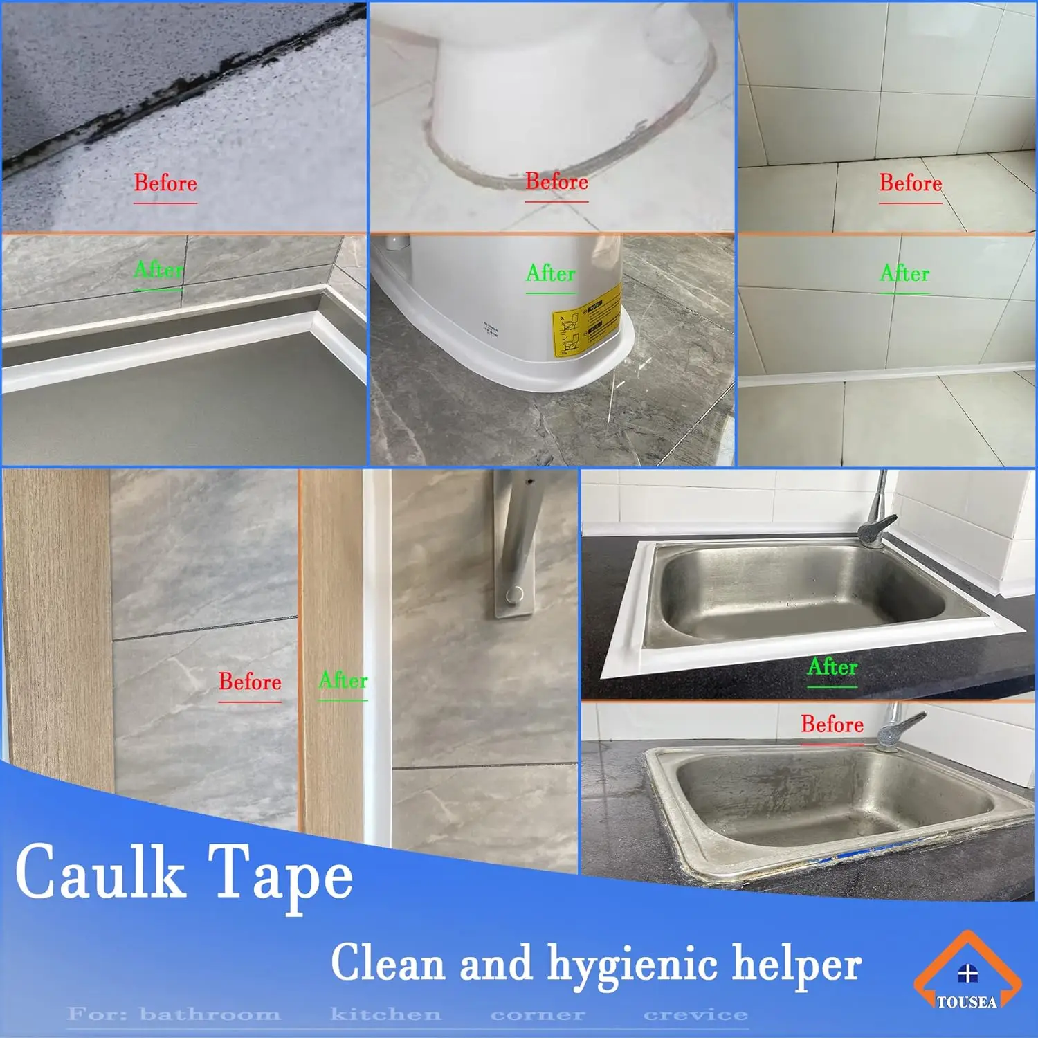 Caulk Tape Shower Self Adhesive, Caulk Sealing Strip Tape for in Toilet, tub, Kitchen & Walls, Kitchen Home Improvement Caulking