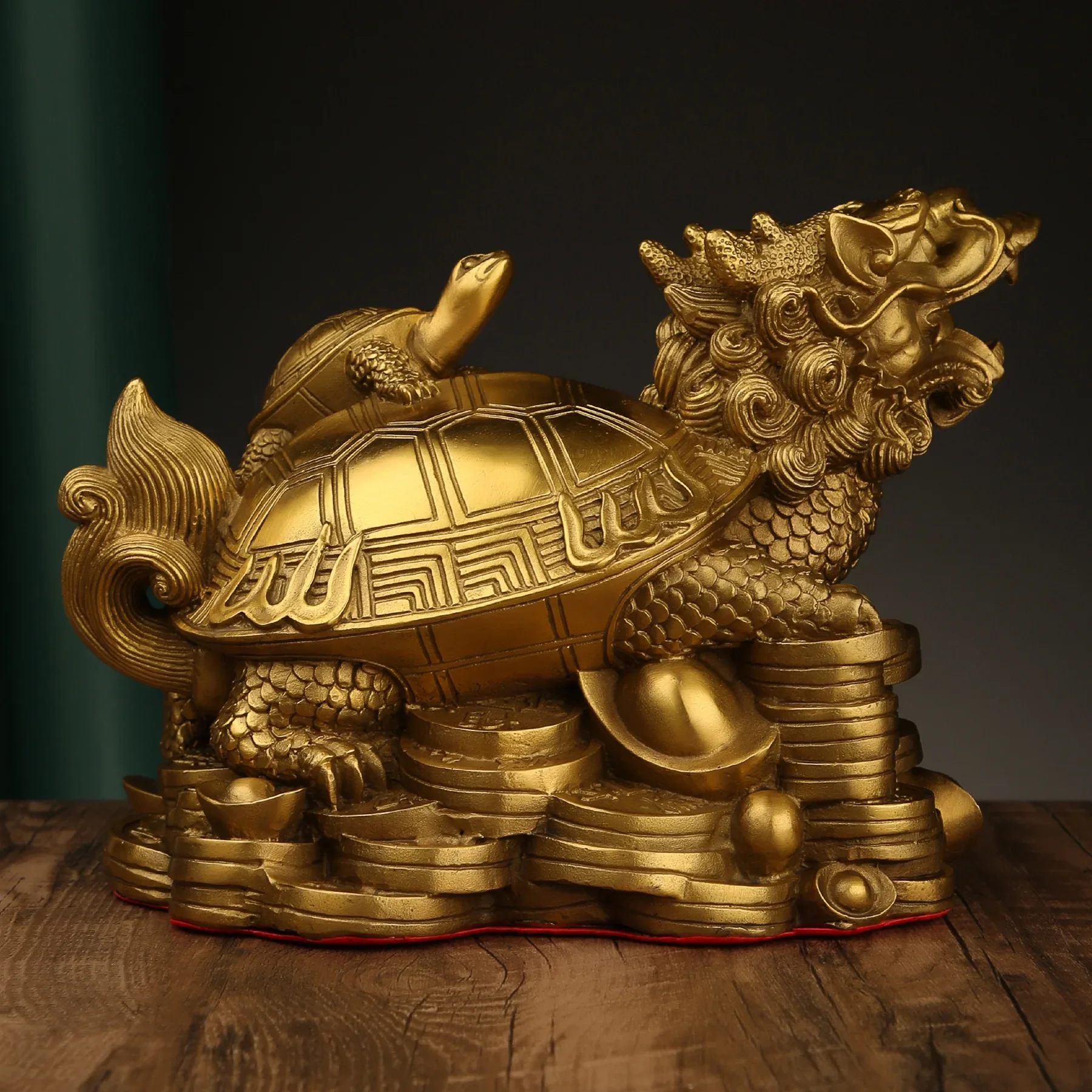 

China Fengshui Brass Dragon Turtle Tortoise Wealth Lucky Statue Metal Crafts Home Decorations Gift Metal Handicraft