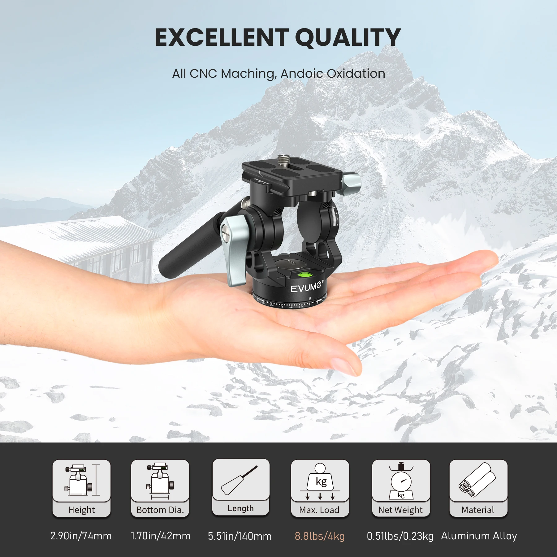 Camera Fluid Head EVUMO H3 Mini Hollow Video 360&deg; Double Panoramic Shooting Handle Adjustable Lightweight Portable