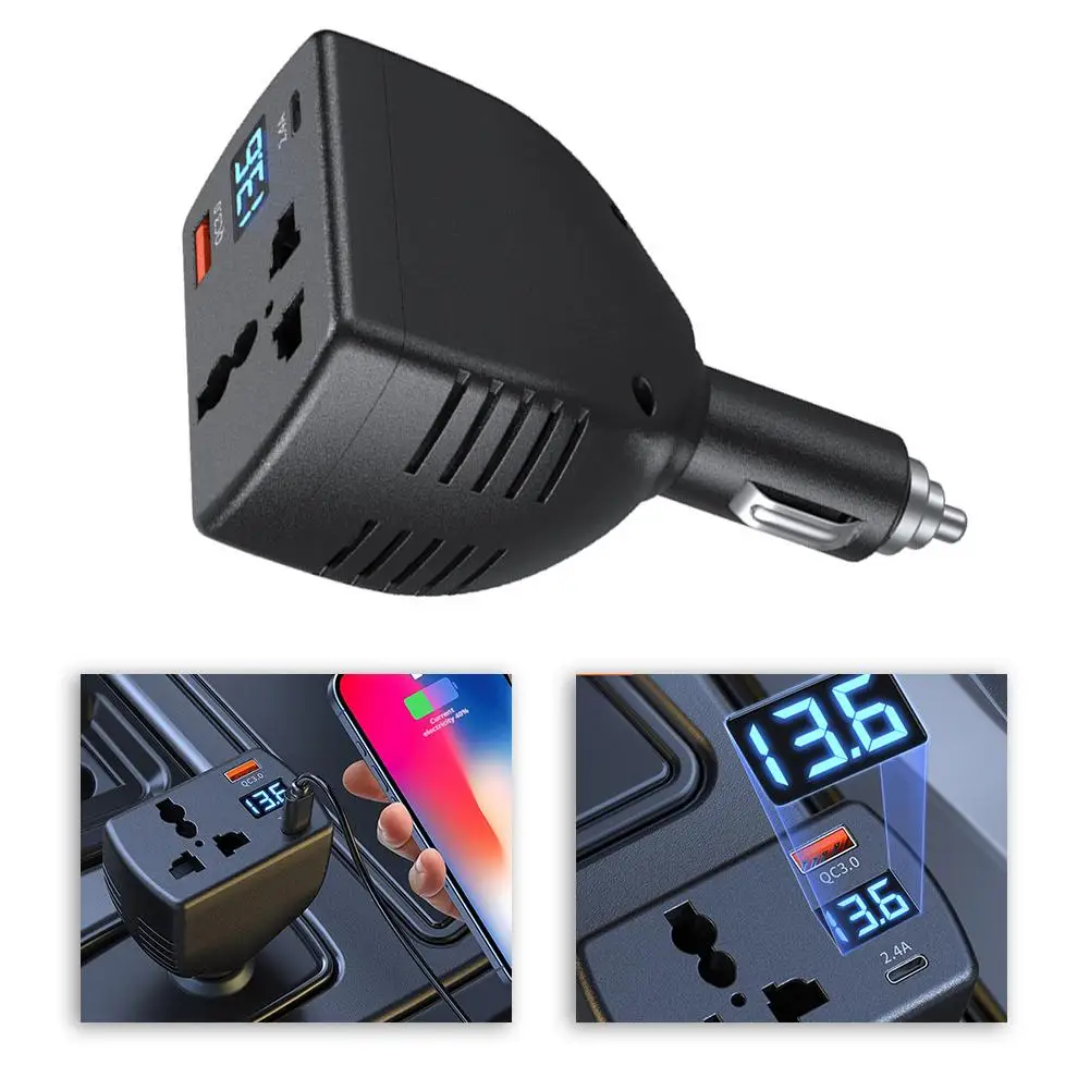 Nuevo Inversor montado en vehículo de 12V/24V a CA 220V, inversor de corriente multifunción para coche con pantalla, car