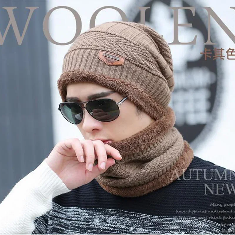 Outdoor Winter Hats Knit Cap Men And Women Velvet Hat Coral Fleece Scarf Riding Hat Warm Thickening Plus Velvet Neck Protect Cap