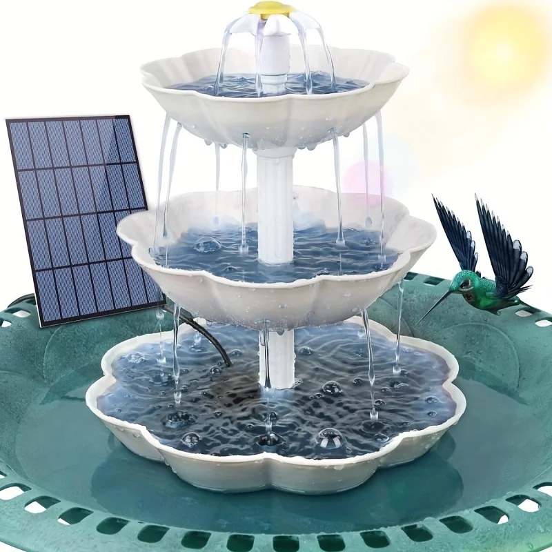 3.5W Off-white 3-layer Flowing Water Solar Bird Bath Fountain, Detachable Decorative Fountain, DIY Water Functionbird Feeder