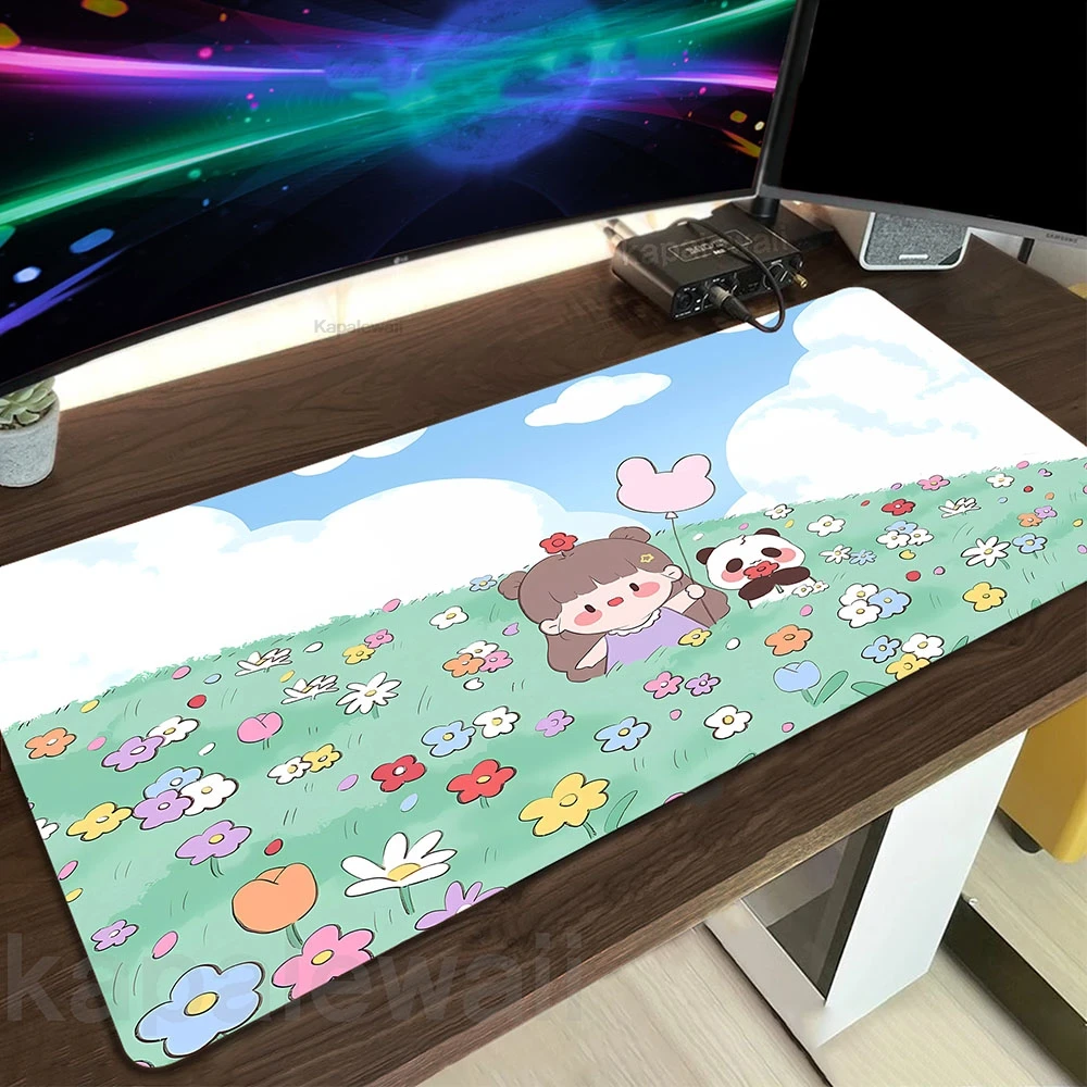 

Kawaii Cute Cat Pc Game Mousepad Large Green Plant Mouse Pad XXL Gamer Mouse Mat Office Table Carpet Gaming Mats 900x400mm