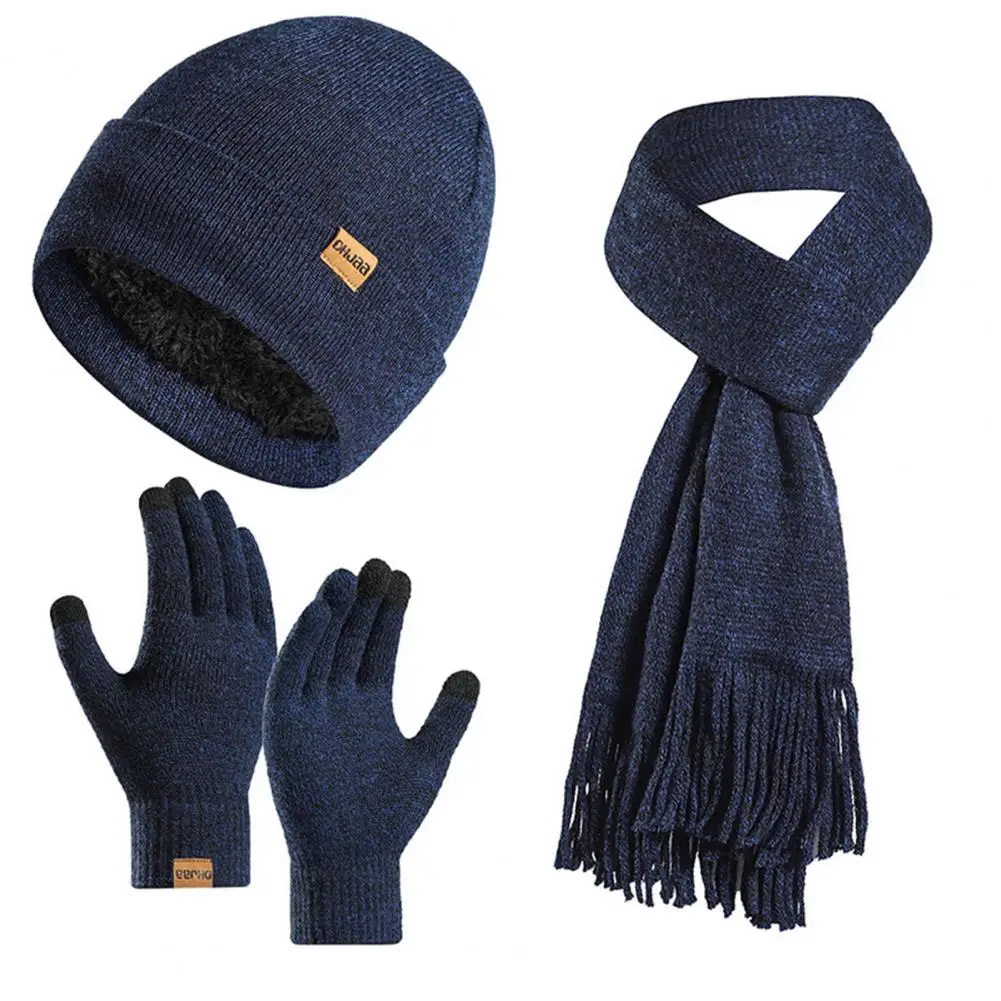 Winter Hat Scarf Gloves Set Thick Knitted Soft Warm Ear Protection Windproof Outdoor Thermal Cap Scarf Touch Screen Gloves Set