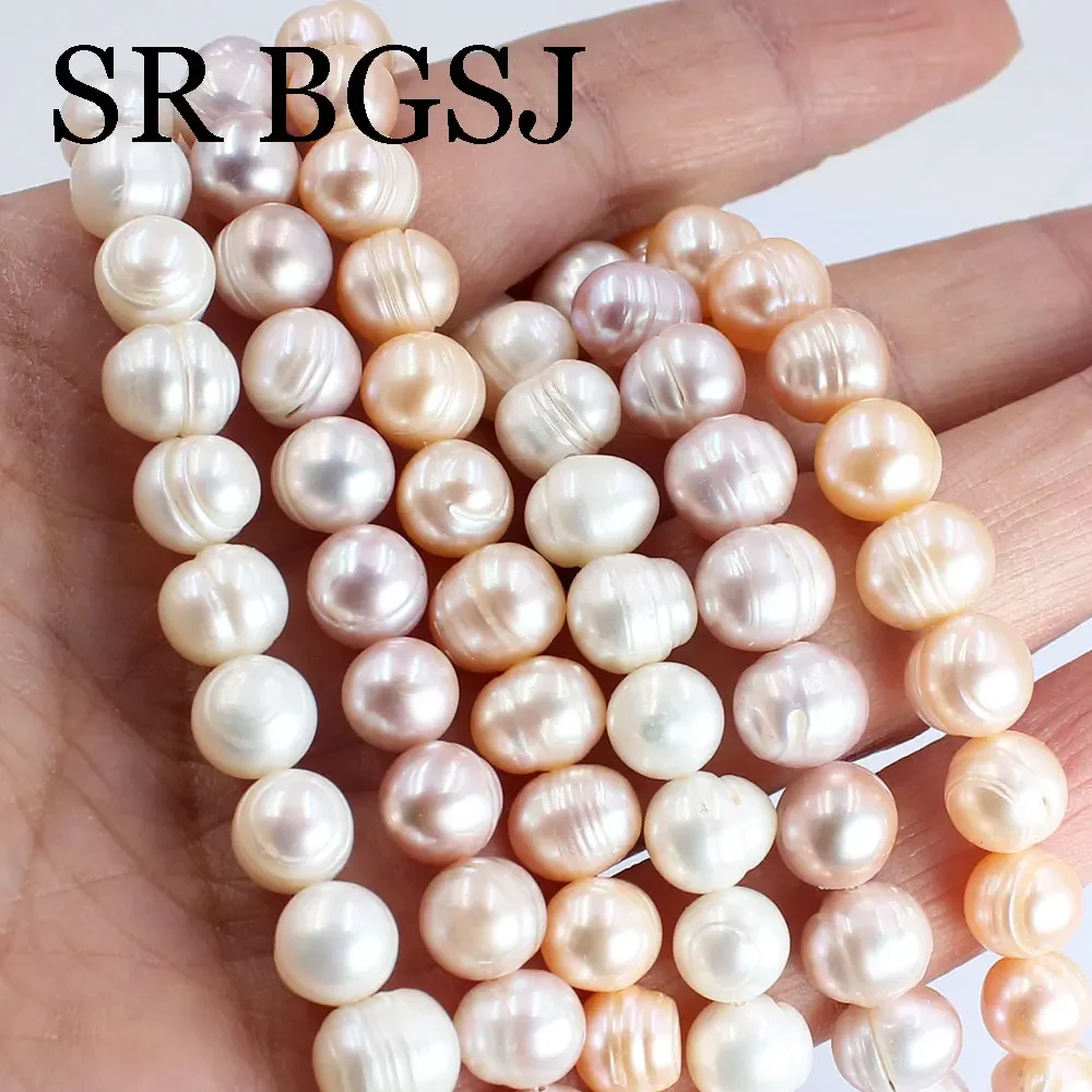 

Бусины-разделители почти круглые из натурального пресноводного жемчуга, 14 дюймов, класс A +, 9-10 мм, белые, розовые, фиолетовые