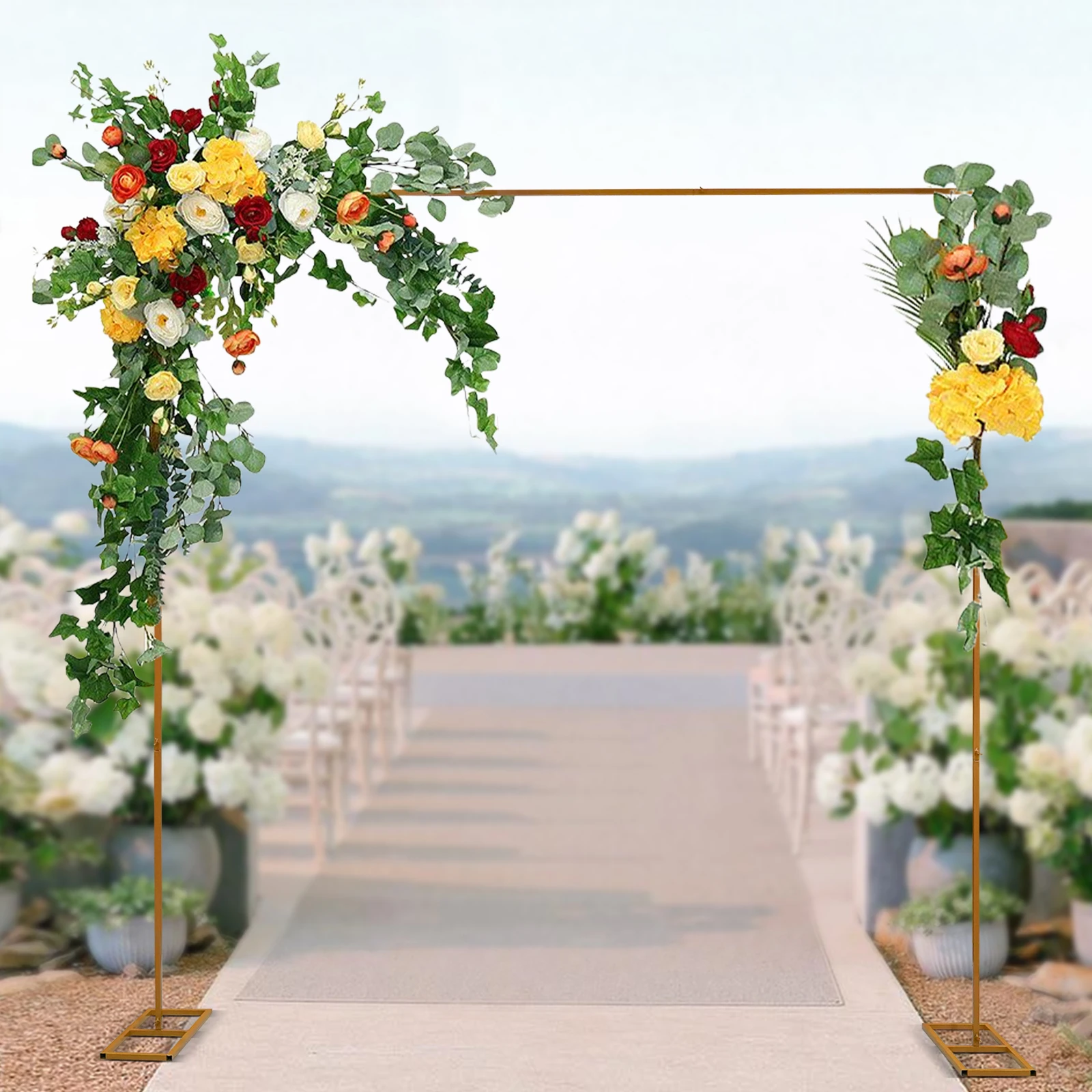3*3m Gold Wedding Arch Backdrop Stand Square Wedding Arch Stand with Bases for Weddings Quinceaneras Party Event Decor (Gold)