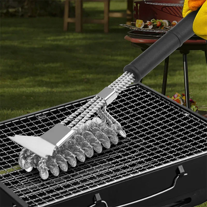 Safe Grill Brush BBQ Rack Scraper BBQ Rack Cleaning Tool Stainless Steel Rust Bristle Bristles Barbecue Cleaner Accessories
