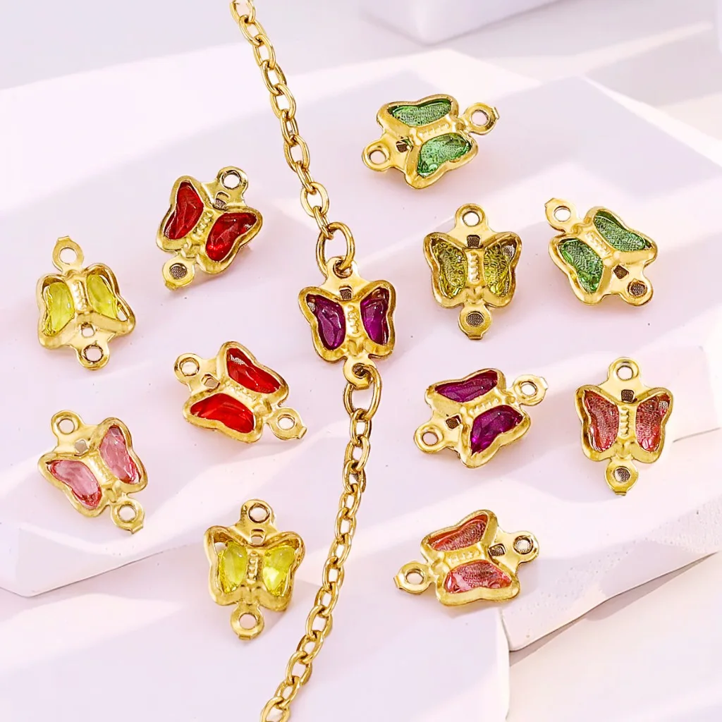 Stainless Steel Crystal Butterfly High-grade Color Titanium Steel Pendant Necklace DIY Jewelry Accessories Wholesale 1